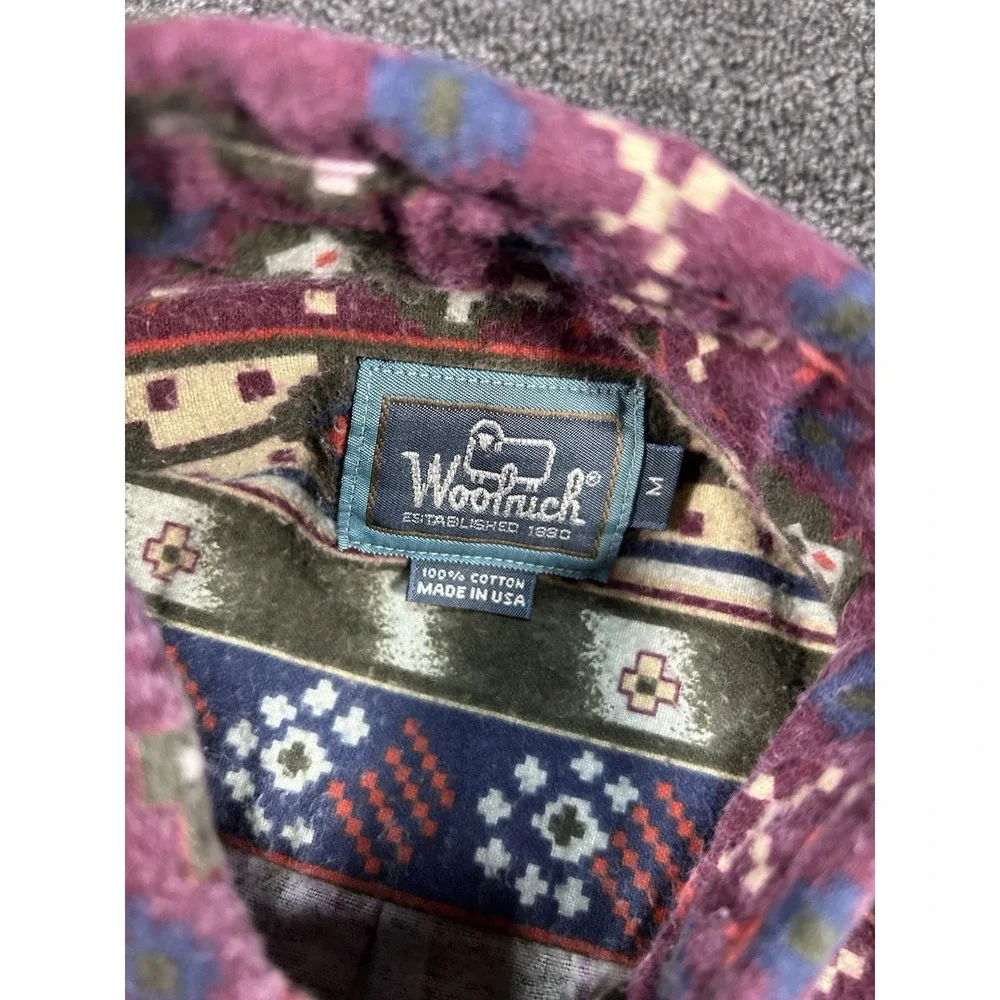 Vintage Woolrich Chamois Flannel Shirt Men's Medium Aztec Southwestern USA‎ Made